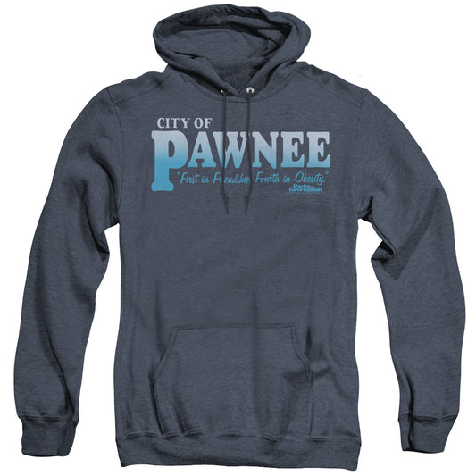 Parks And Rec Pawnee Mens Heather Hoodie Navy Officially Licensed