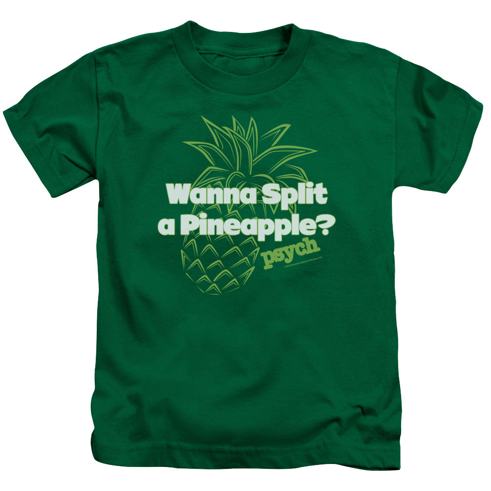 Psych Pineapple Split Juvenile Kids Youth T Shirt Kelly Green