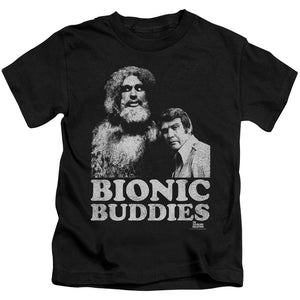 Six Million Dollar Man Bionic Buddies Juvenile Kids Youth T Shirt Black