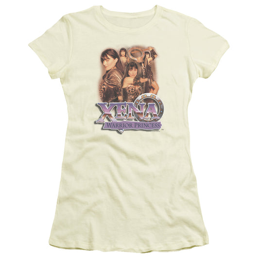 Xena Princess Collage Junior Sheer Cap Sleeve Womens T Shirt Cream