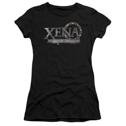 Xena Battered Logo Junior Sheer Cap Sleeve Womens T Shirt Black