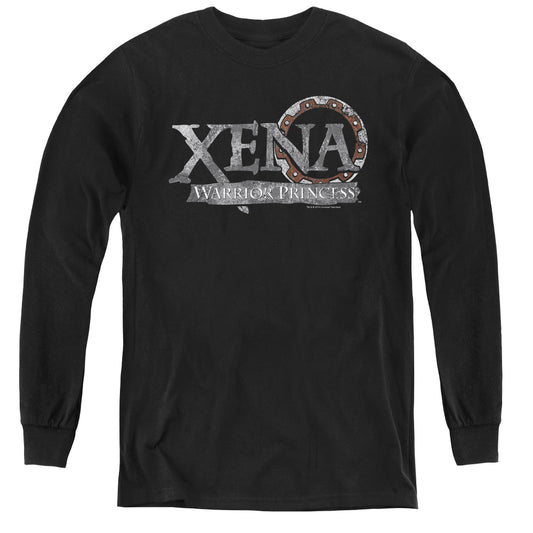 Xena Battered Logo Long Sleeve Kids Youth T Shirt Black