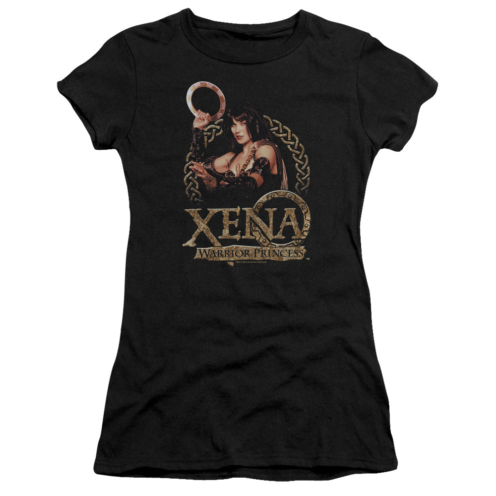 Xena Royalty Junior Sheer Cap Sleeve Womens T Shirt Black