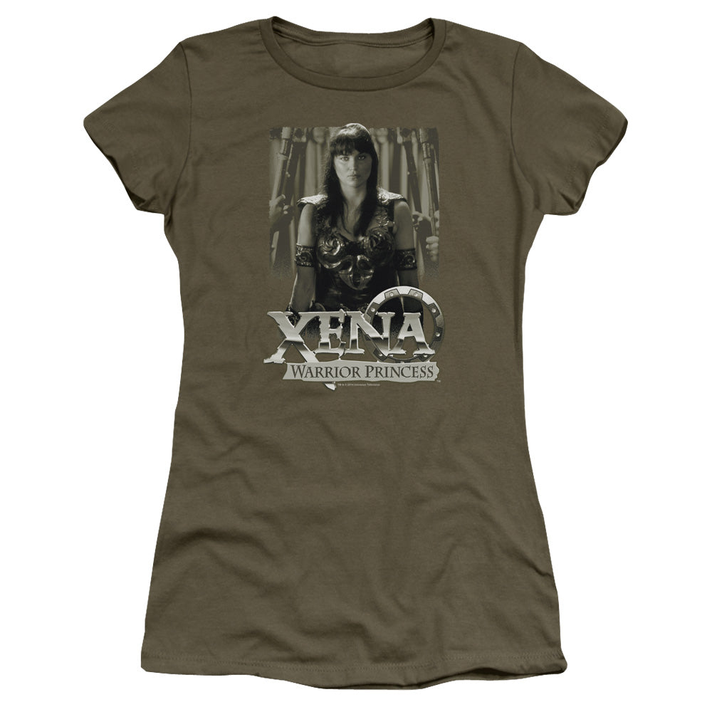 Xena Honored Junior Sheer Cap Sleeve Womens T Shirt Military Green