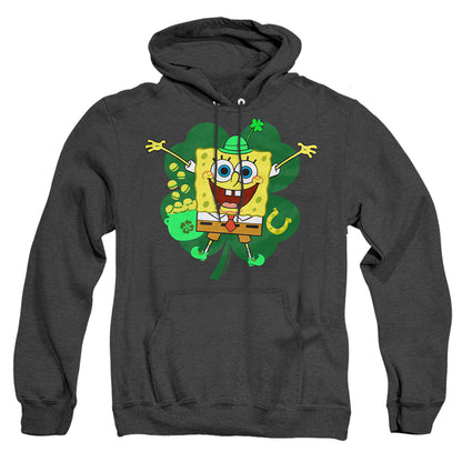 Spongebob Squarepants St. Patrick'S Day Spongey Four Leaf Clover Mens Heather Hoodie Black