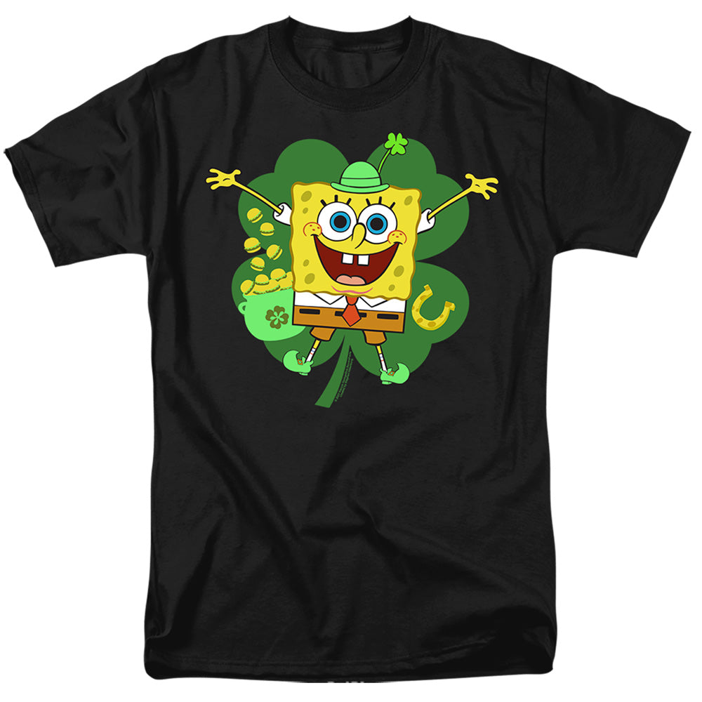 Spongebob Squarepants St. Patrick'S Day Spongey Four Leaf Clover Mens T Shirt Black