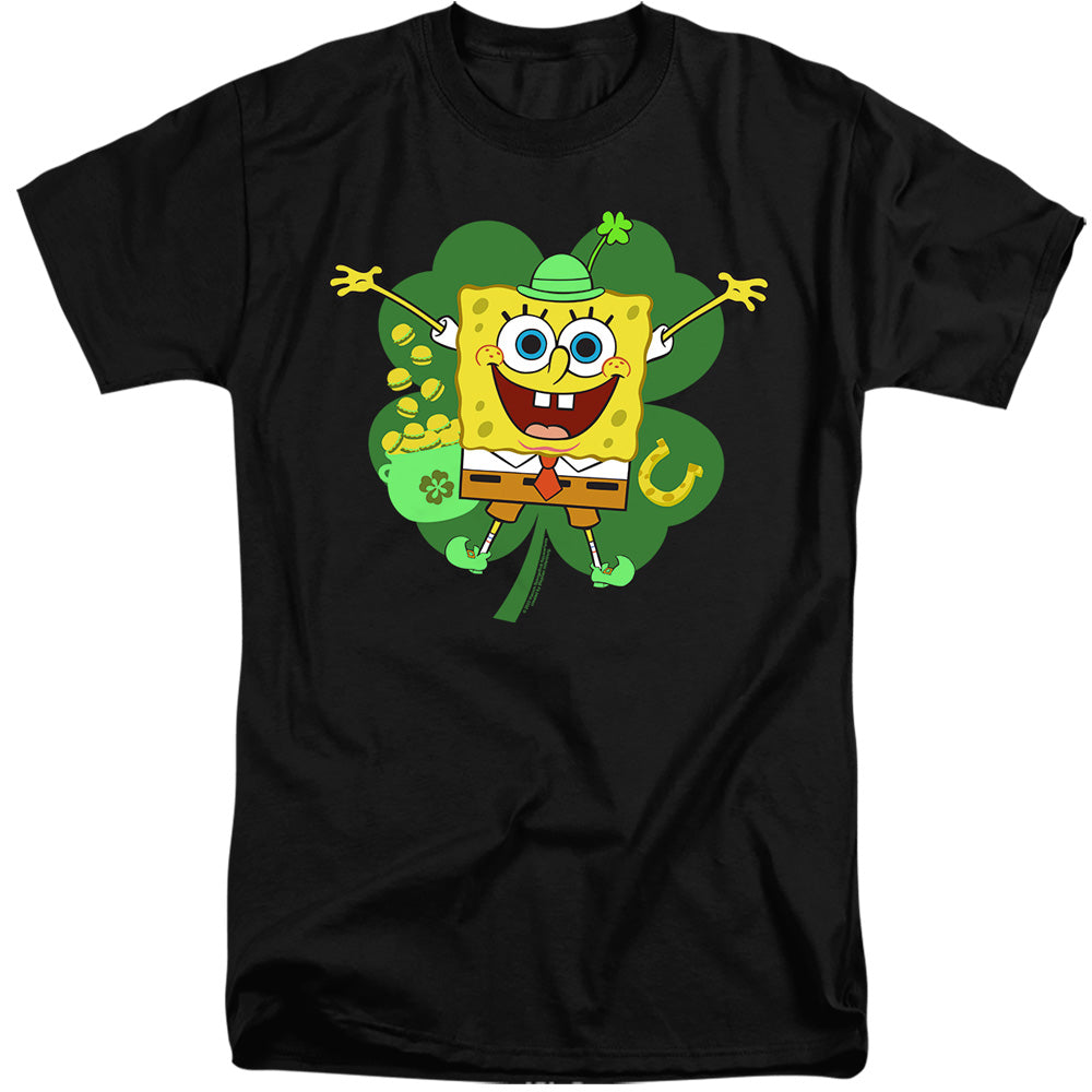 Spongebob Squarepants St. Patrick'S Day Spongey Four Leaf Clover Mens Tall T Shirt Black