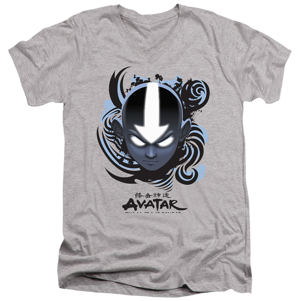 Avatar The Last Airbender Airbender Blue And Black Mens Slim Fit V-Neck T Shirt Athletic Heather