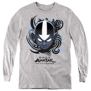 Avatar The Last Airbender Airbender Blue And Black Kanji Long Sleeve Kids Youth T Shirt Athletic Heather