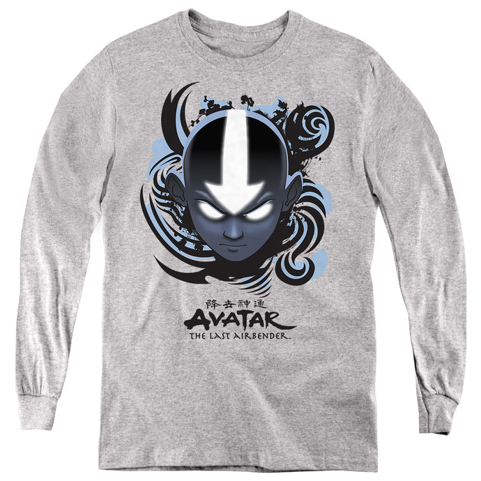 Avatar The Last Airbender Airbender Blue And Black Kanji Long Sleeve Kids Youth T Shirt Athletic Heather