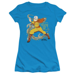 Avatar The Last Airbender Aang Wind Blast Junior Sheer Cap Sleeve Womens T ShirtTurquoise