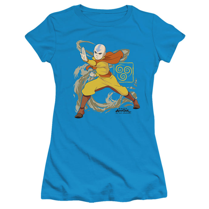 Avatar The Last Airbender Aang Wind Blast Junior Sheer Cap Sleeve Womens T ShirtTurquoise