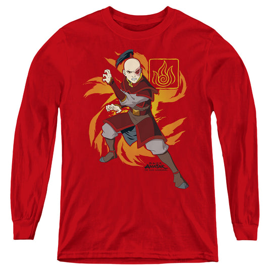 Avatar The Last Airbender Zuko Flame Burst Long Sleeve Kids Youth T Shirt Red Officially Licensed