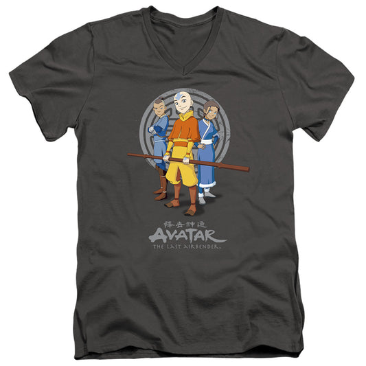 Avatar The Last Airbender Team Avatar Mens Slim Fit V-Neck T Shirt Charcoal Officially Licensed