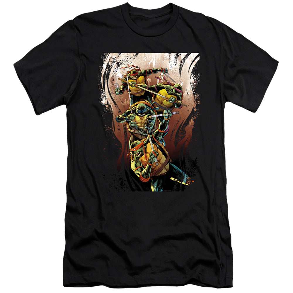 Teenage Mutant Ninja Turtles Earthy Rainbow Warriors Premium Bella Canvas Slim Fit Mens T Shirt Black