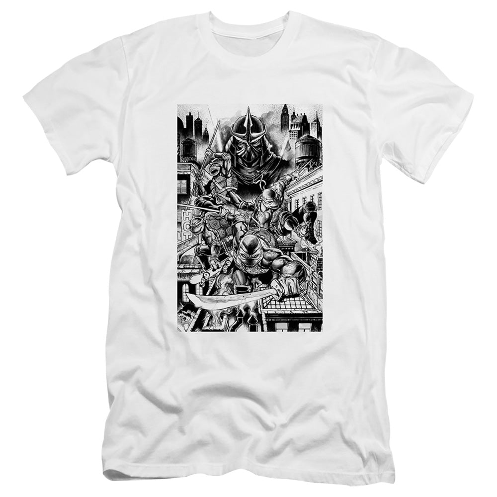 Teenage Mutant Ninja Turtles Take Down Shredder Premium Bella Canvas Slim Fit Mens T Shirt White