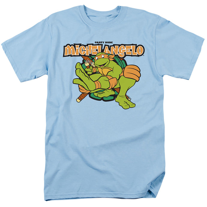 Teenage Mutant Ninja Turtles Party Dude Michelangelo Mens T Shirt Light Blue