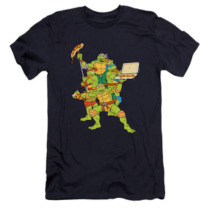 Teenage Mutant Ninja Turtles Pizza Party Premium Bella Canvas Slim Fit Mens T Shirt Navy