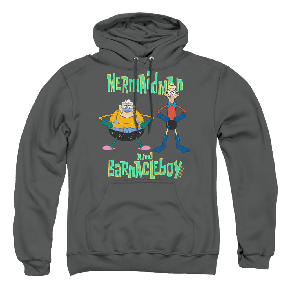 Spongebob Mermaid Man And Barnacle Boy Mens Hoodie Charcoal