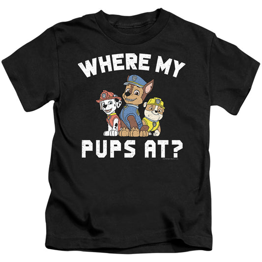 Paw Patrol Where My Pups At? Juvenile Kids Youth T Shirt Black Officially Licensed