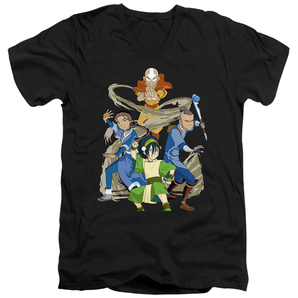 Avatar The Last Airbender Team Avatar Elements Mens Slim Fit V-Neck T Shirt Black Officially Licensed