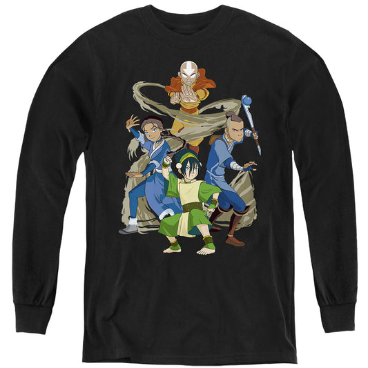 Avatar The Last Airbender Team Avatar Elements Long Sleeve Kids Youth T Shirt Black Officially Licensed