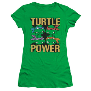 Teenage Mutant Ninja Turtles Turtle Power Junior Sheer Cap Sleeve Womens T Shirt Kelly Green