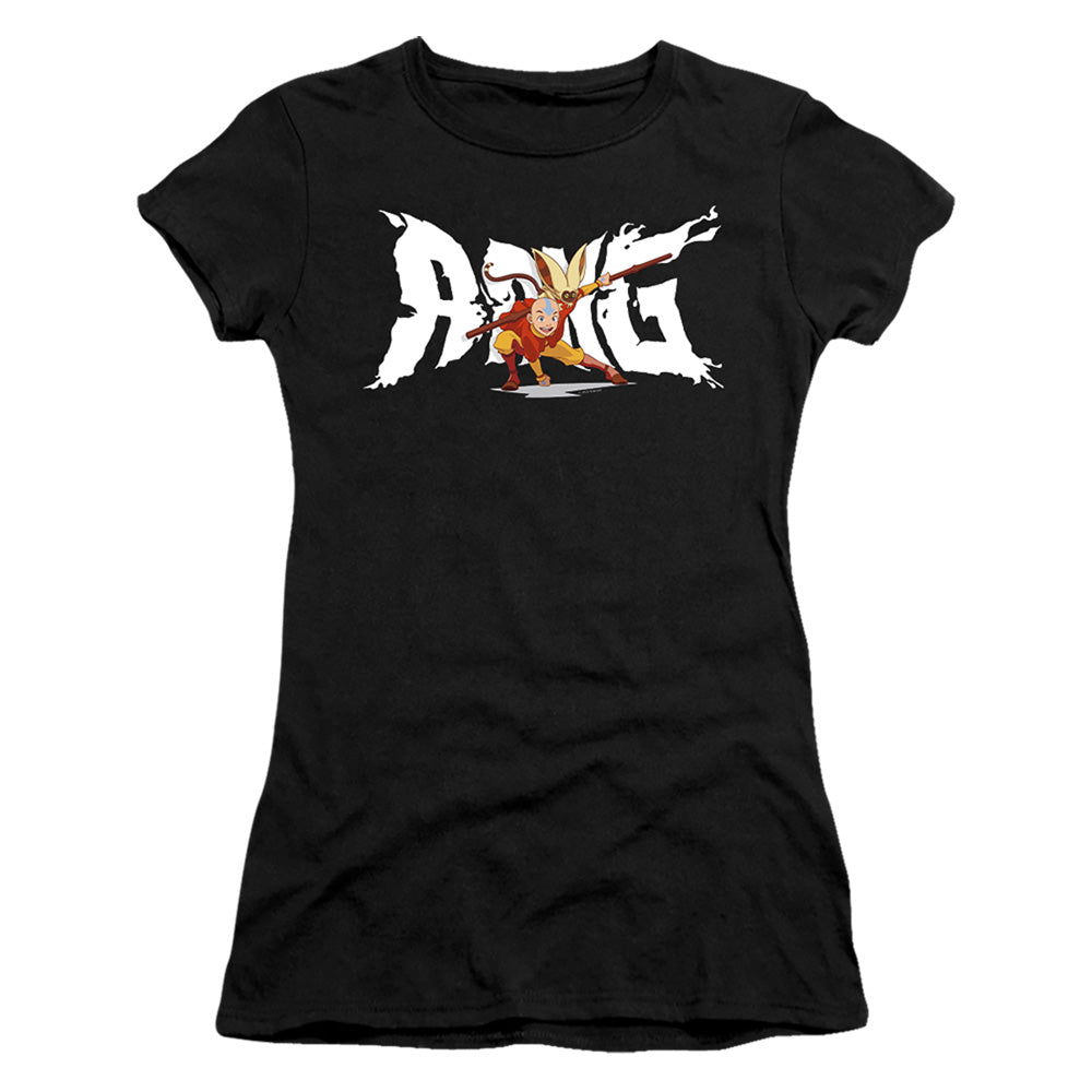 Avatar The Last Airbender Aang And Momo Junior Sheer Cap Sleeve Womens T ShirtBlack