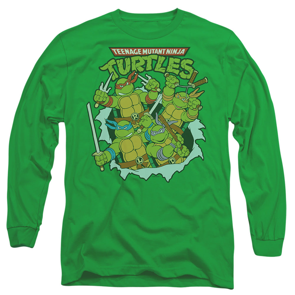 Teenage Mutant Ninja Turtles Retro Group Mens Long Sleeve Shirt Kelly Green