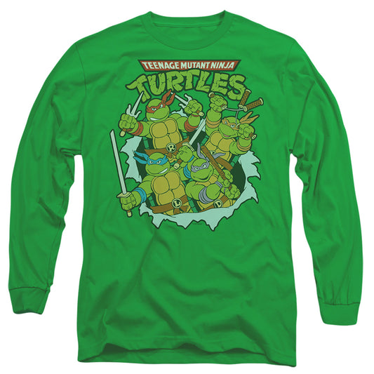 Teenage Mutant Ninja Turtles Retro Group Mens Long Sleeve Shirt Kelly Green