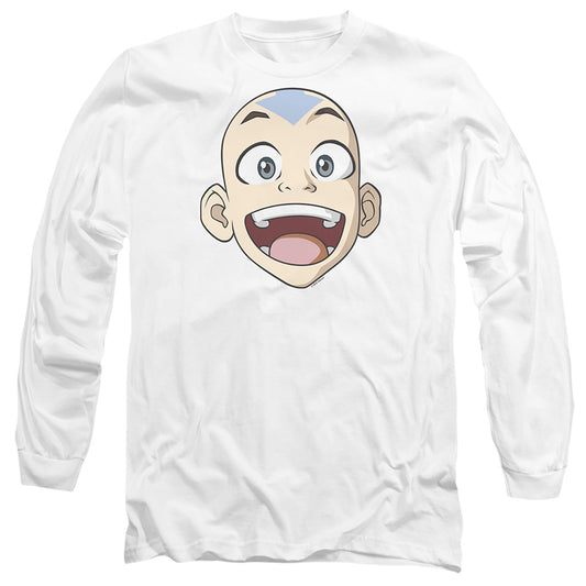 Avatar The Last Airbender Big Aang Face Mens Long Sleeve Shirt White