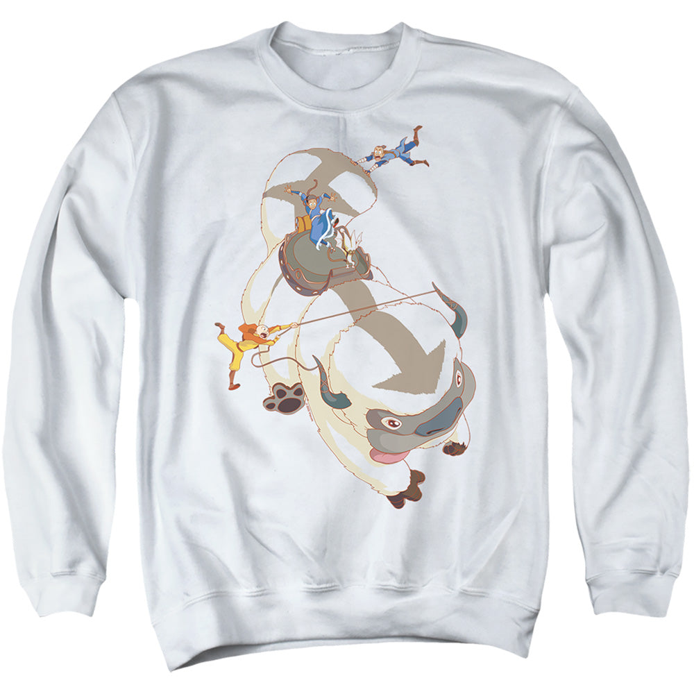 Avatar The Last Airbender Hang On Appa Mens Crewneck Sweatshirt White