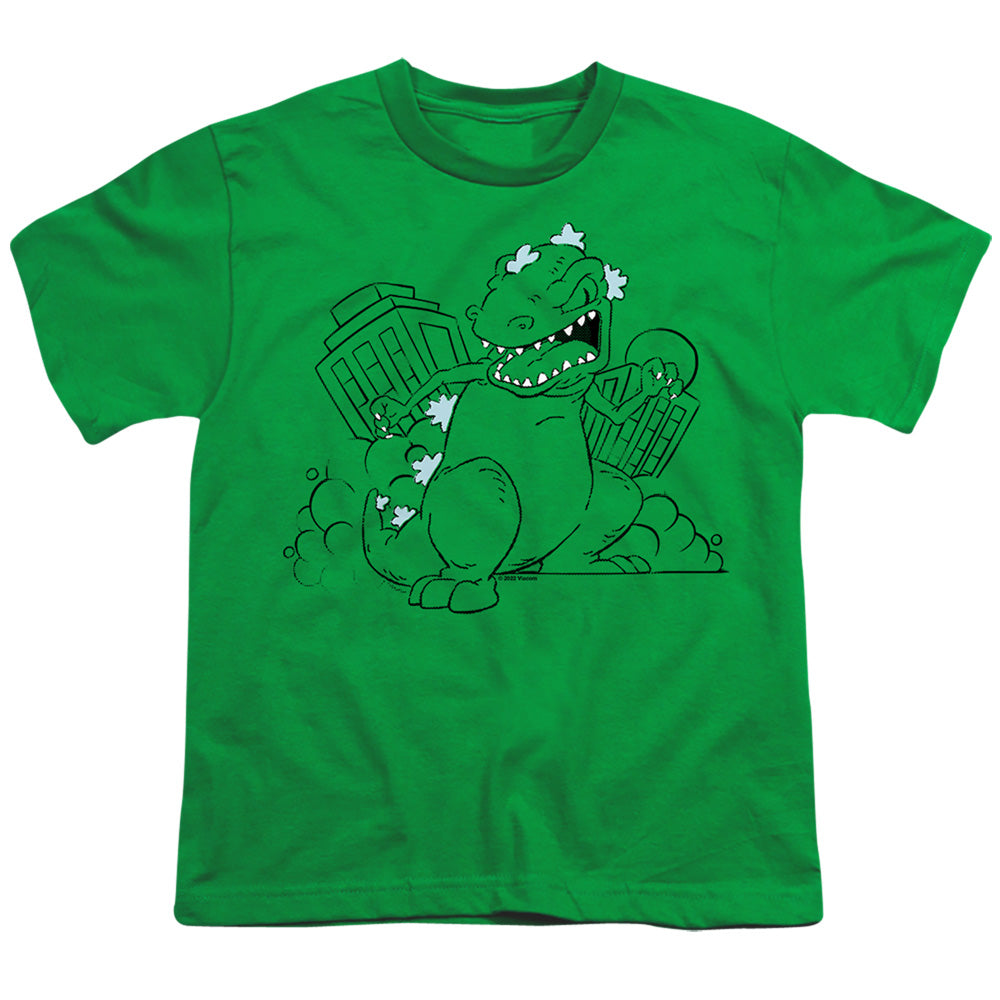Rugrats Reptar Destroys City Kids Youth T Shirt Kelly Green Officially Licensed