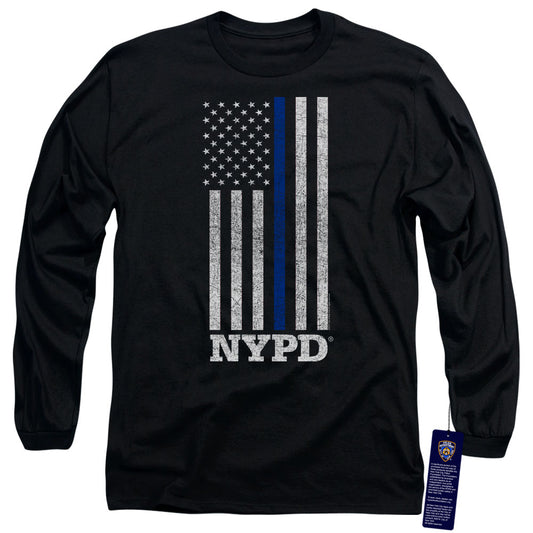 New York City Thin Blue Line Mens Long Sleeve Shirt Black