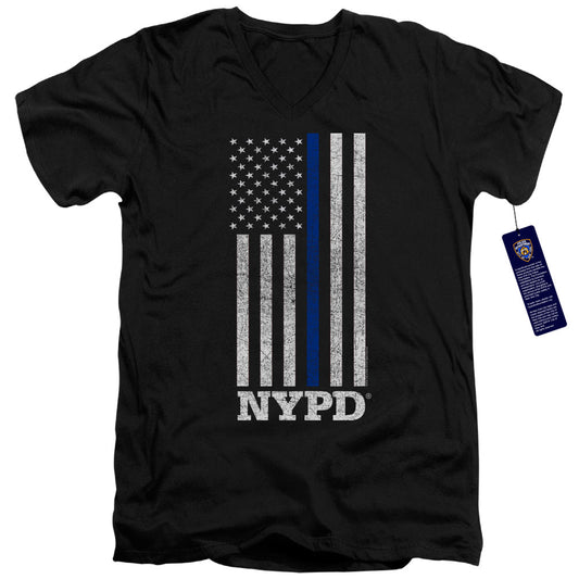 New York City Thin Blue Line Mens Slim Fit V Neck T Shirt Black