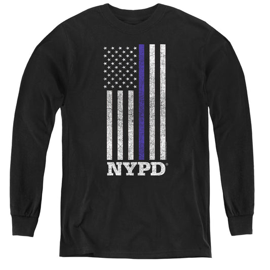 New York City Thin Blue Line Long Sleeve Kids Youth T Shirt Black