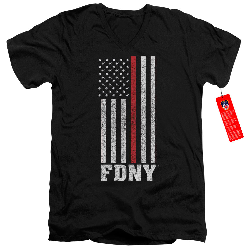 New York City Thin Red Line Mens Slim Fit V Neck T Shirt Black