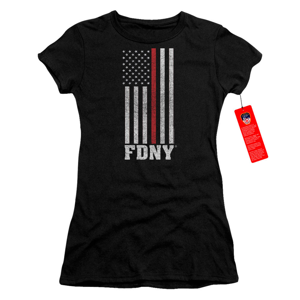 New York City Thin Red Line Junior Sheer Cap Sleeve Womens T Shirt Black