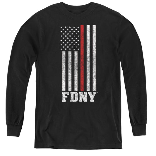 New York City Thin Red Line Long Sleeve Kids Youth T Shirt Black