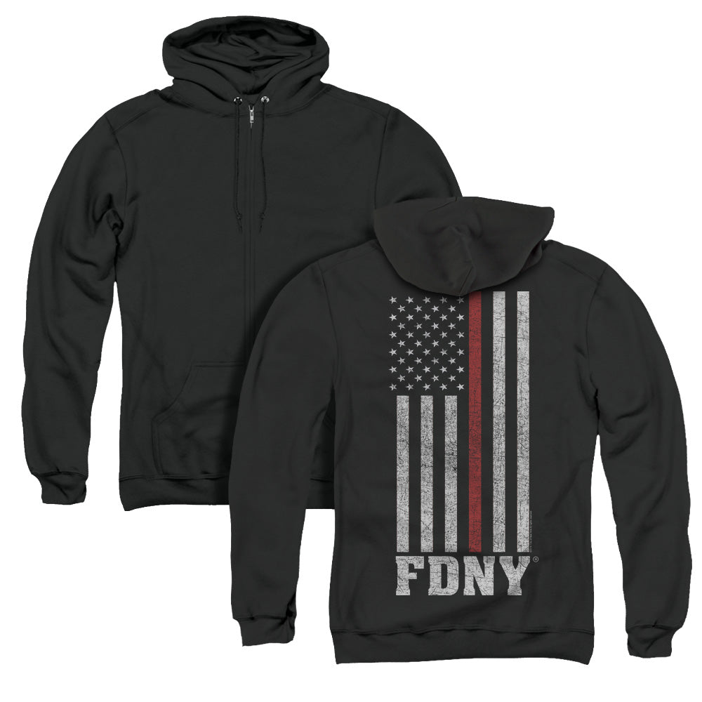 New York City Thin Red Line Back Print Zipper Mens Hoodie Black