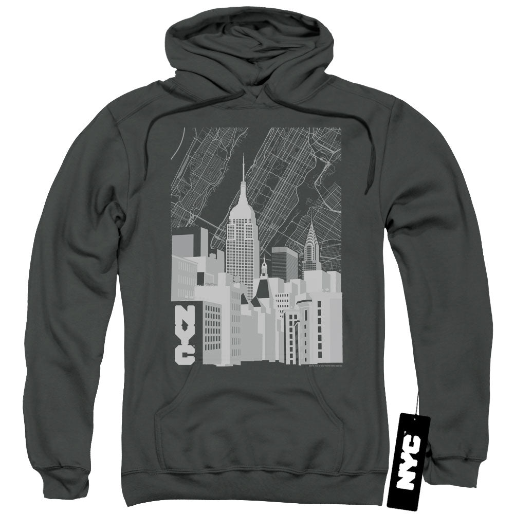 New York City Manhattan Monochrome Mens Hoodie Charcoal