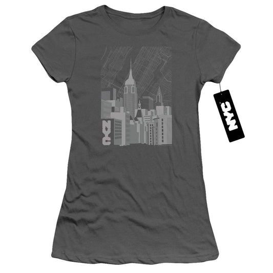 New York City Manhattan Monochrome Junior Sheer Cap Sleeve Womens T Shirt Charcoal