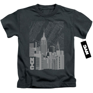 New York City Manhattan Monochrome Juvenile Kids Youth T Shirt Charcoal