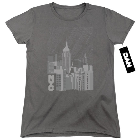 New York City Manhattan Monochrome Womens T Shirt Charcoal