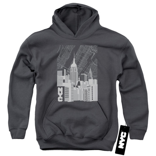 New York City Manhattan Monochrome Kids Youth Hoodie Charcoal