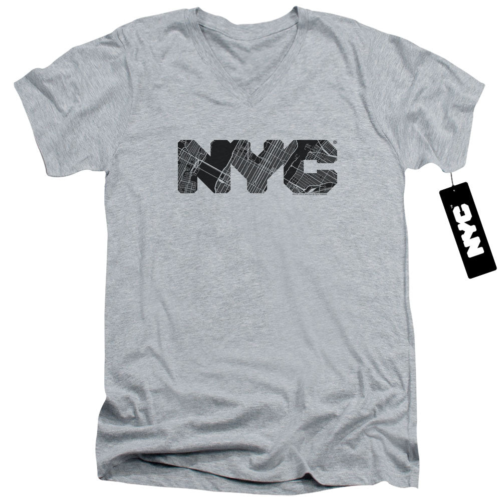 New York City Nyc Map Fill Mens Slim Fit V Neck T Shirt Athletic Heather