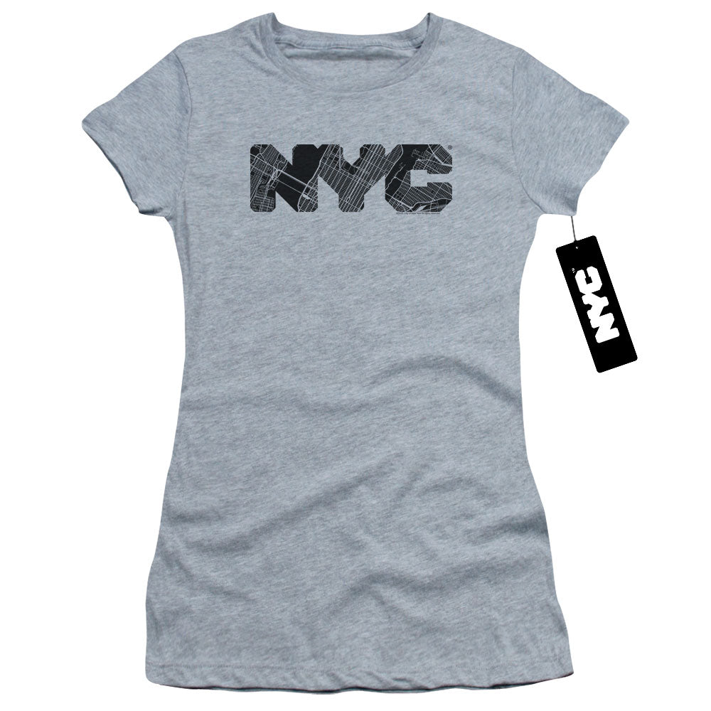 New York City Nyc Map Fill Junior Sheer Cap Sleeve Womens T Shirt Athletic Heather