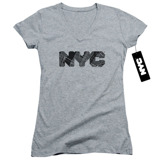 New York City Nyc Map Fill Junior Sheer Cap Sleeve V Neck Womens T Shirt Athletic Heather