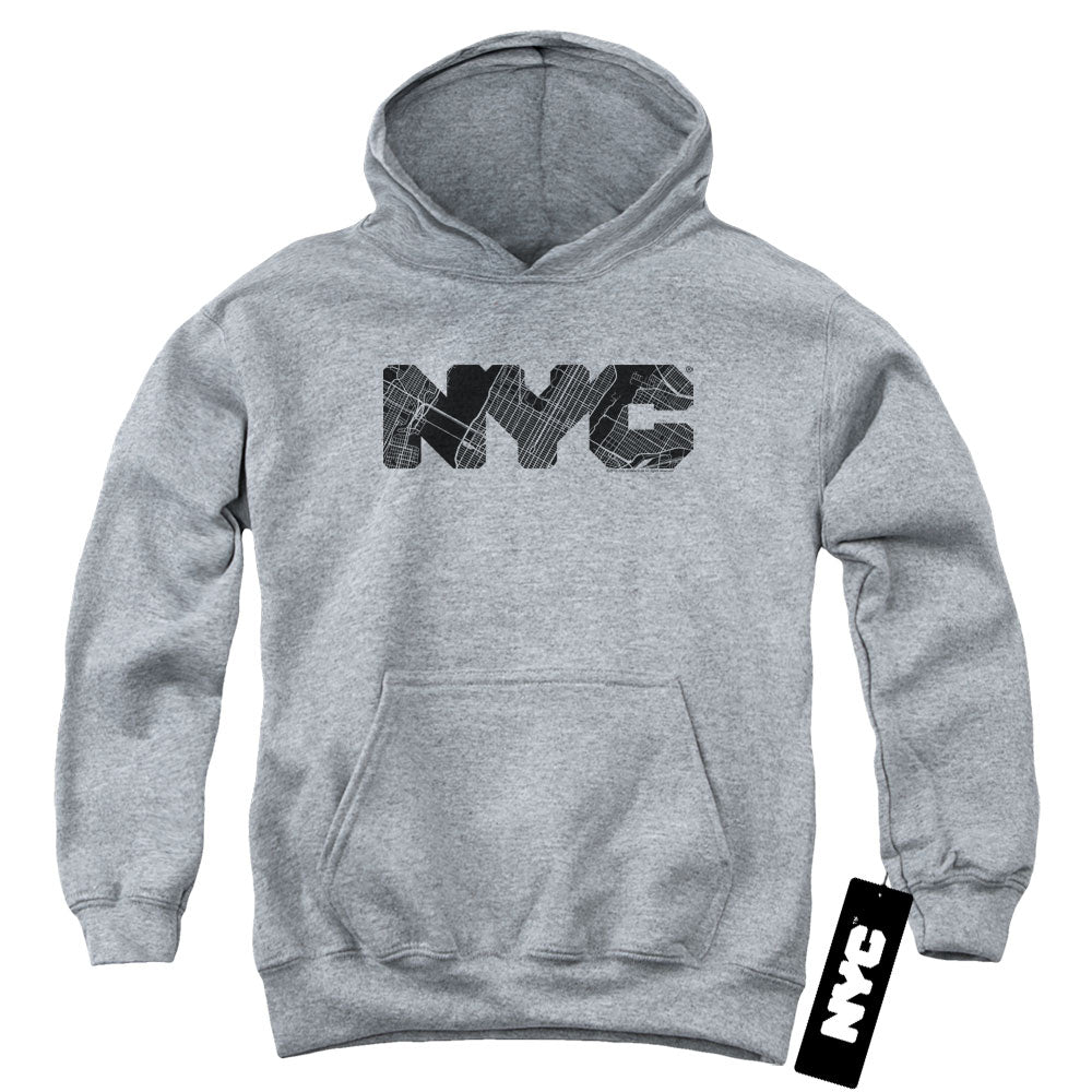 New York City Nyc Map Fill Kids Youth Hoodie Athletic Heather