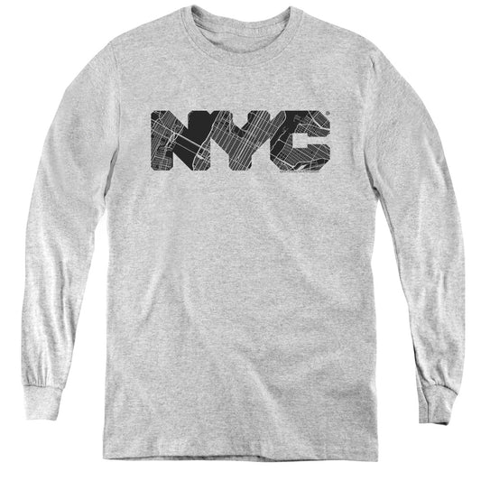 New York City Nyc Map Fill Long Sleeve Kids Youth T Shirt Athletic Heather